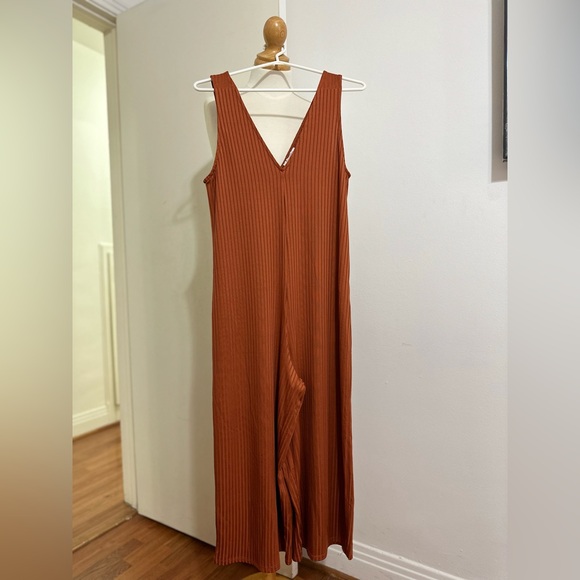 Zara Rust Orange Ribbed Strappy Jumpsuit - Picture 2 of 7